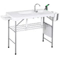 Heavy Duty Folding Fish Cleaning Table with Sink & Faucet, Portable Outdoor Fillet Station with Sprayer, Drain Hose and Storage for Patio & Picnic