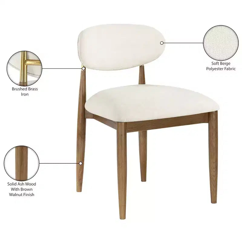Silla auxiliar de comedor tapizada en tela beige de alto rendimiento, juego de 2 pares