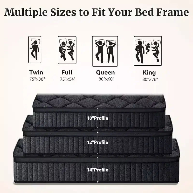 Matelas hybride en mousse à mémoire de forme, soutien mi-ferme, ressorts ensachés individuels, soulagement des douleurs dorsales, blanc