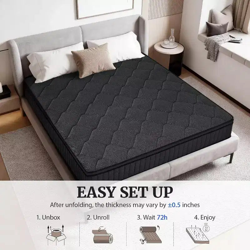 Matelas hybride en mousse à mémoire de forme, soutien mi-ferme, ressorts ensachés individuels, soulagement des douleurs dorsales, blanc