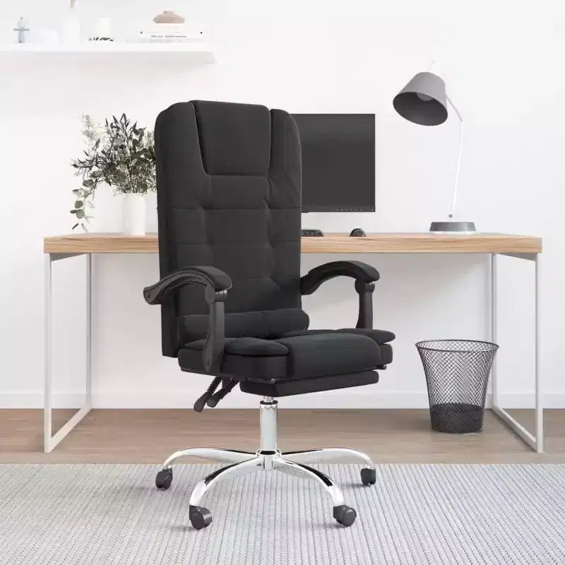 Massage-Bürostuhl, schwarzer Samt, Metall, Sperrholz, mittelgroß