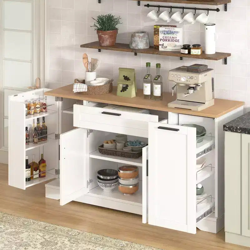 Aparador con estantes ajustables, estante extraíble de 3 niveles y cajón, isla de cocina para la cocina y la sala de estar
