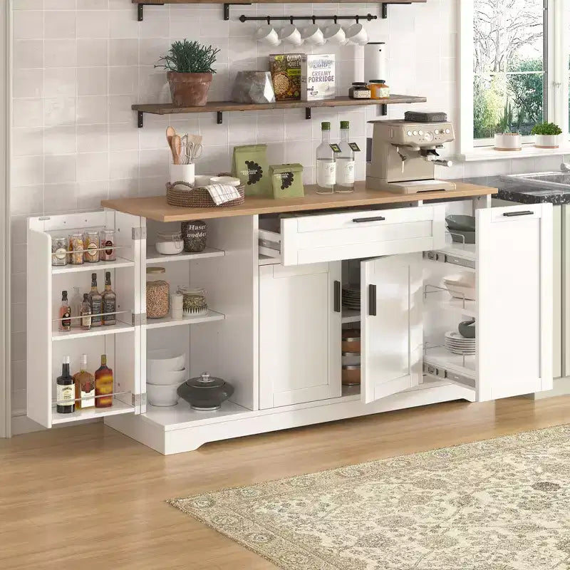 Aparador con estantes ajustables, estante extraíble de 3 niveles y cajón, isla de cocina para la cocina y la sala de estar