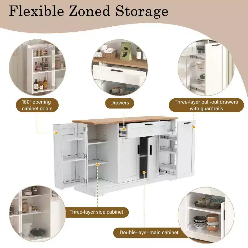 Aparador con estantes ajustables, estante extraíble de 3 niveles y cajón, isla de cocina para la cocina y la sala de estar