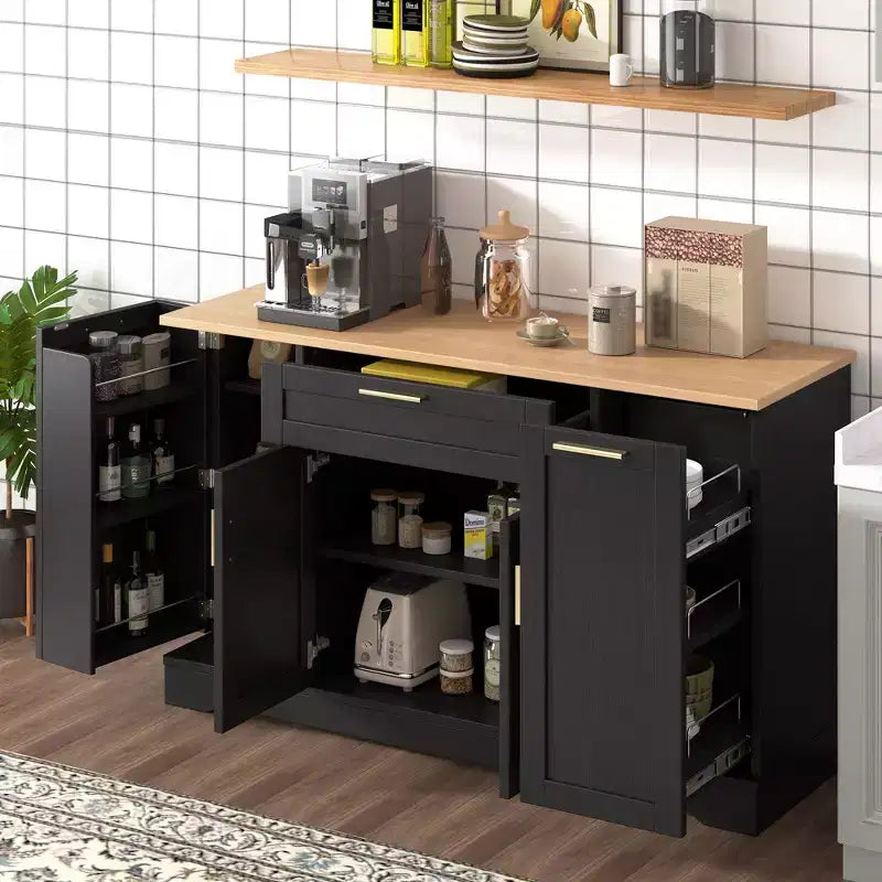 Sideboard-Buffetschrank mit verstellbaren Regalböden, 3-stufigem Ausziehregal und Schublade, Kücheninsel für Küche und Wohnzimmer