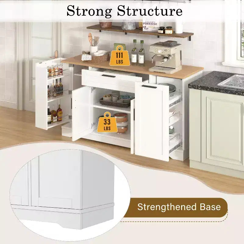 Aparador con estantes ajustables, estante extraíble de 3 niveles y cajón, isla de cocina para la cocina y la sala de estar
