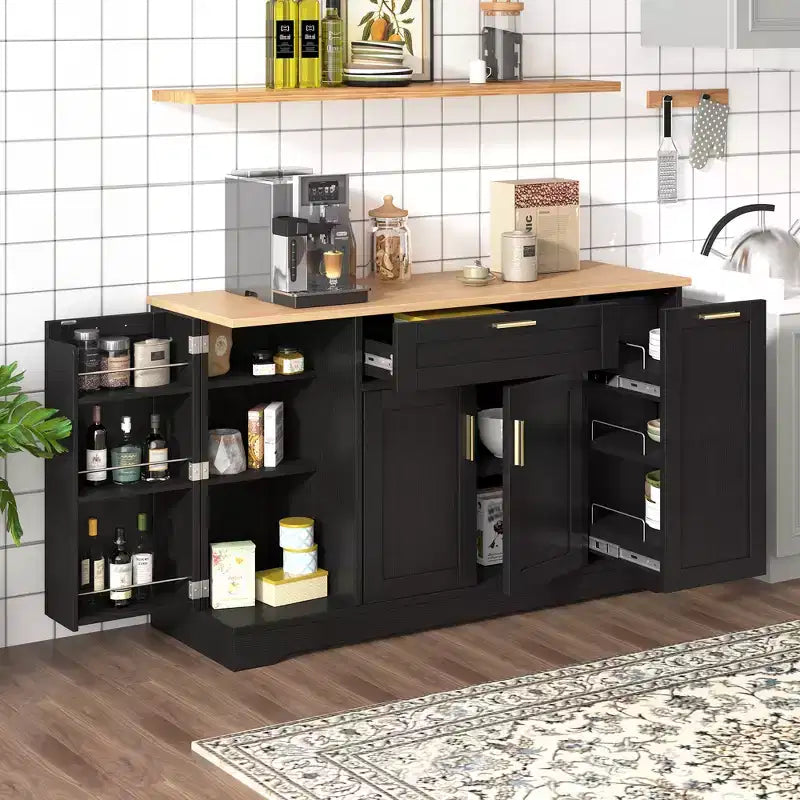 Sideboard-Buffetschrank mit verstellbaren Regalböden, 3-stufigem Ausziehregal und Schublade, Kücheninsel für Küche und Wohnzimmer