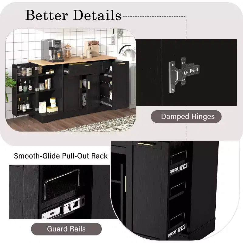 Aparador con estantes ajustables, estante extraíble de 3 niveles y cajón, isla de cocina para la cocina y la sala de estar