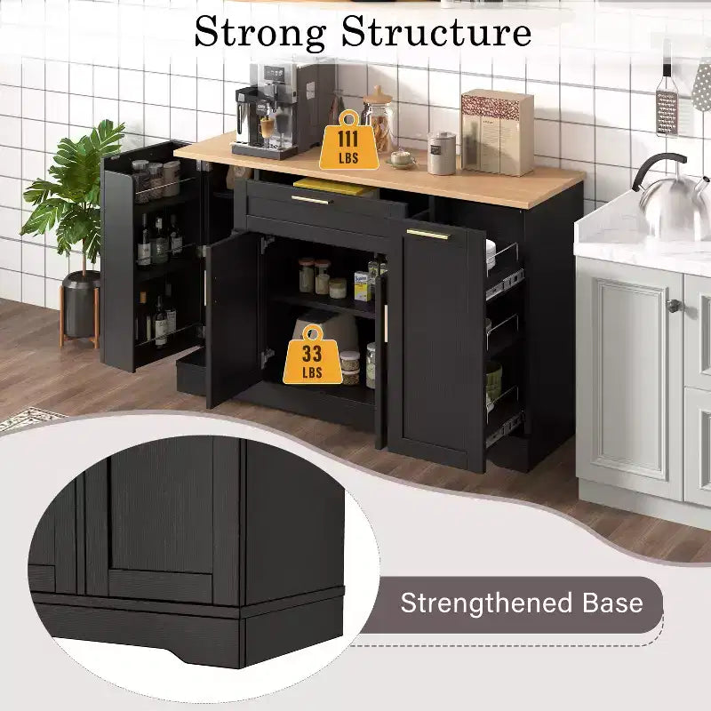 Aparador con estantes ajustables, estante extraíble de 3 niveles y cajón, isla de cocina para la cocina y la sala de estar