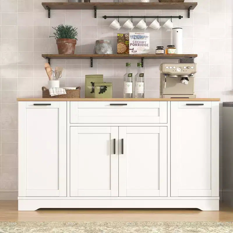 Sideboard-Buffetschrank mit verstellbaren Regalböden, 3-stufigem Ausziehregal und Schublade, Kücheninsel für Küche und Wohnzimmer