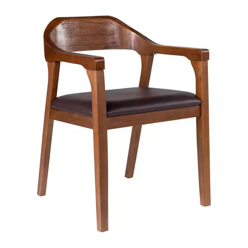Juego de 2 sillones de comedor marrones/castaños tapizados, cuero sintético, estilo moderno de mediados de siglo