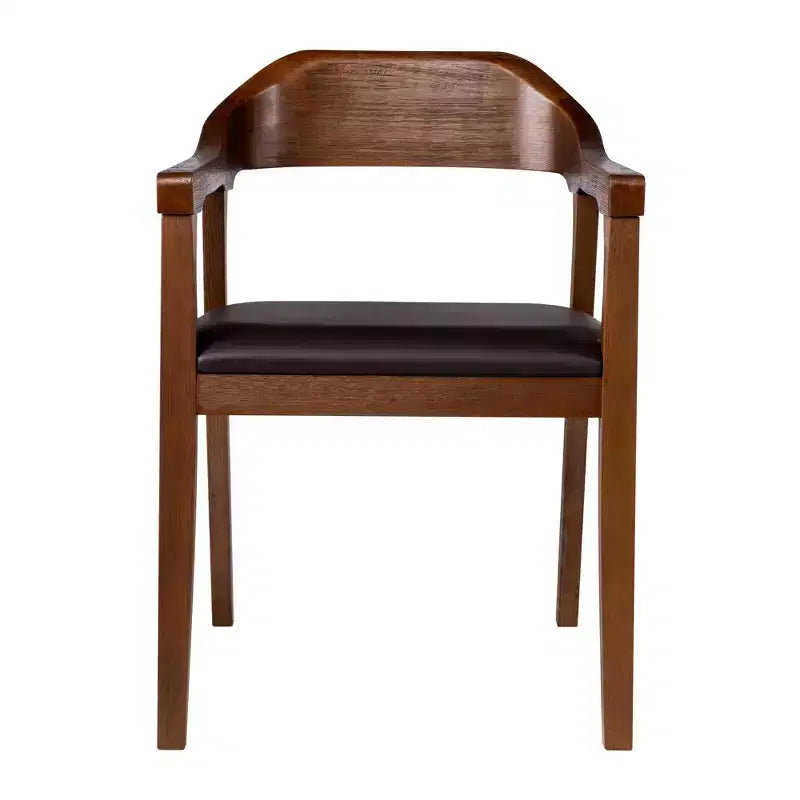 Juego de 2 sillones de comedor marrones/castaños tapizados, cuero sintético, estilo moderno de mediados de siglo