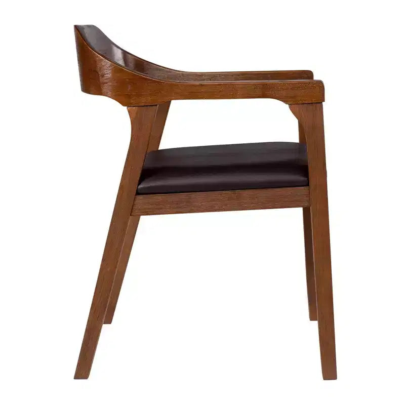Juego de 2 sillones de comedor marrones/castaños tapizados, cuero sintético, estilo moderno de mediados de siglo