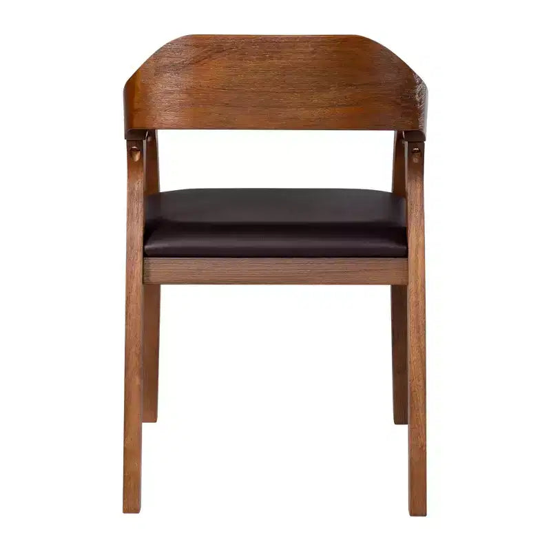 Juego de 2 sillones de comedor marrones/castaños tapizados, cuero sintético, estilo moderno de mediados de siglo