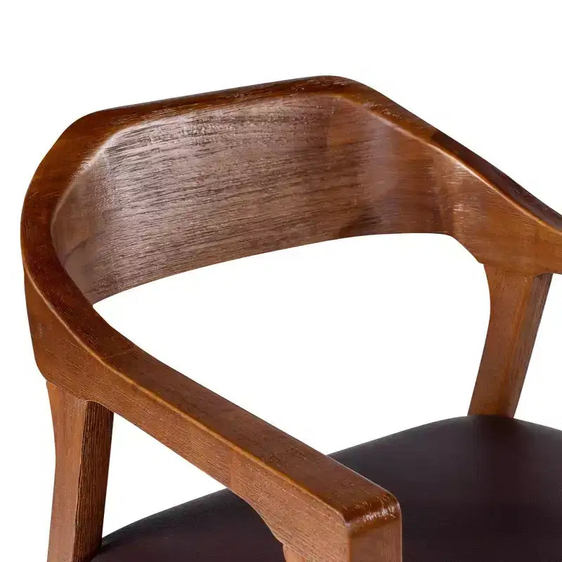 Juego de 2 sillones de comedor marrones/castaños tapizados, cuero sintético, estilo moderno de mediados de siglo