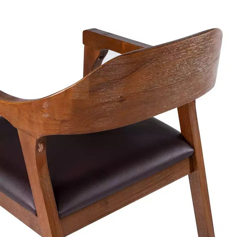 Juego de 2 sillones de comedor marrones/castaños tapizados, cuero sintético, estilo moderno de mediados de siglo