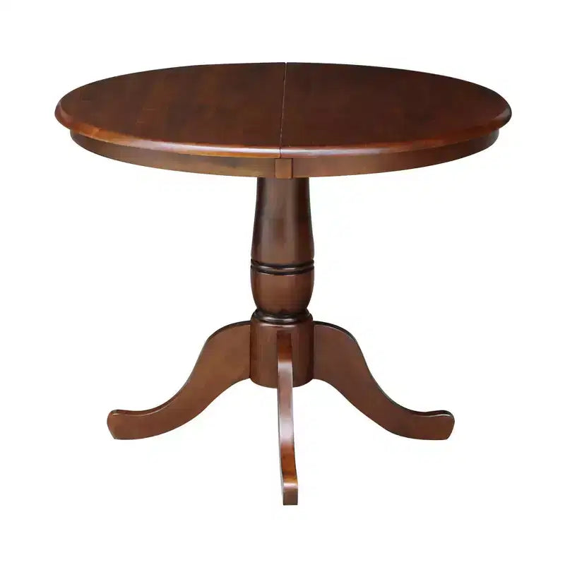 Mesa de comedor redonda con pedestal de 36" extensible, con ala abatible de 12"