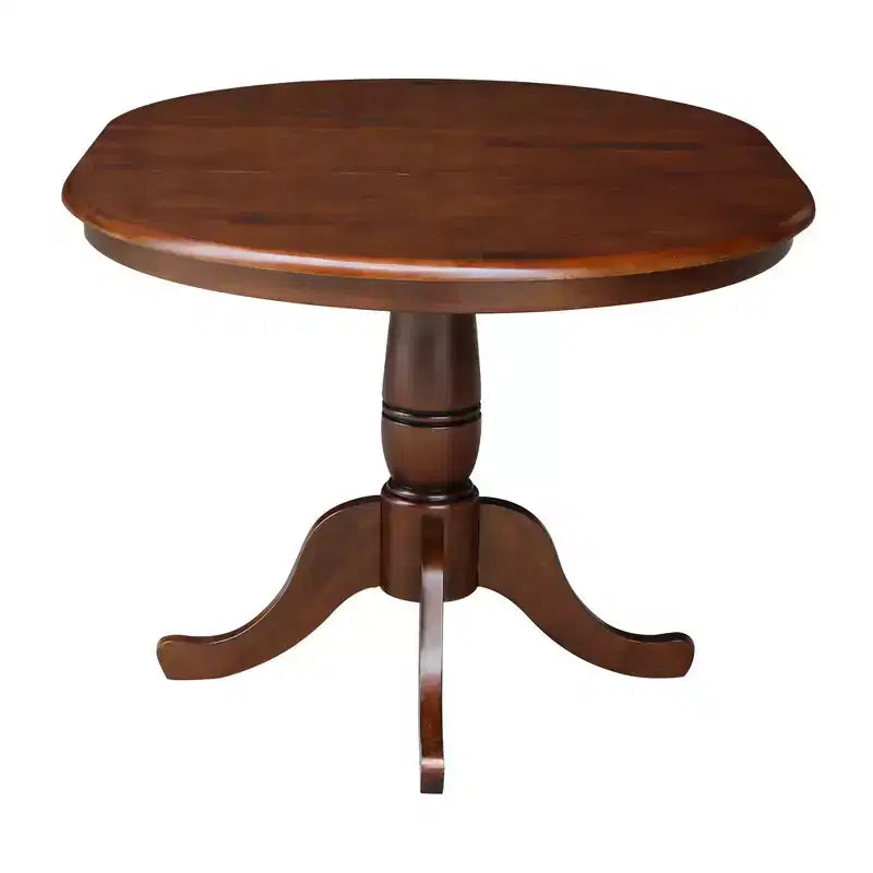 Mesa de comedor redonda con pedestal de 36" extensible, con ala abatible de 12"