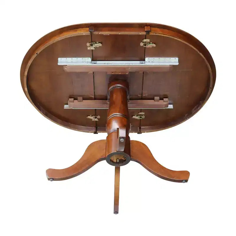 Mesa de comedor redonda con pedestal de 36" extensible, con ala abatible de 12"