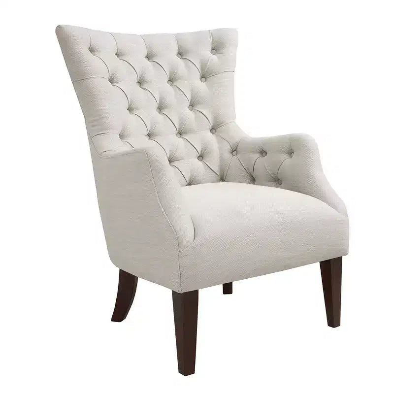 Sillón con respaldo alado y capitoné Lilith - marfil multicolor
