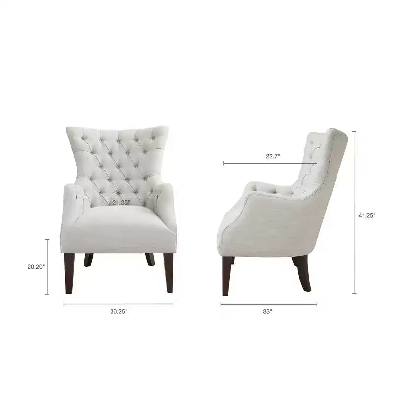 Sillón con respaldo alado y capitoné Lilith - marfil multicolor