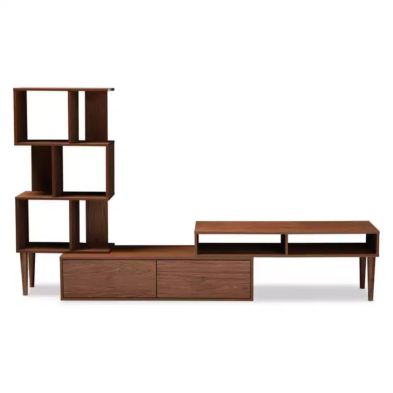 TV-Stand im modernen Retro-Mid-Century-Stil für Fernseher bis zu 60", walnussbraunes Entertainment-Center, Medienkonsole