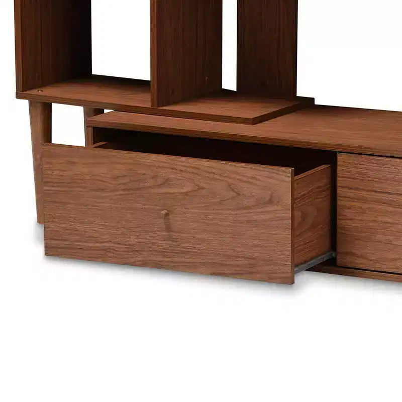 Meuble TV rétro moderne du milieu du siècle pour téléviseurs jusqu’à 60", centre de divertissement brun noyer, console multimédia