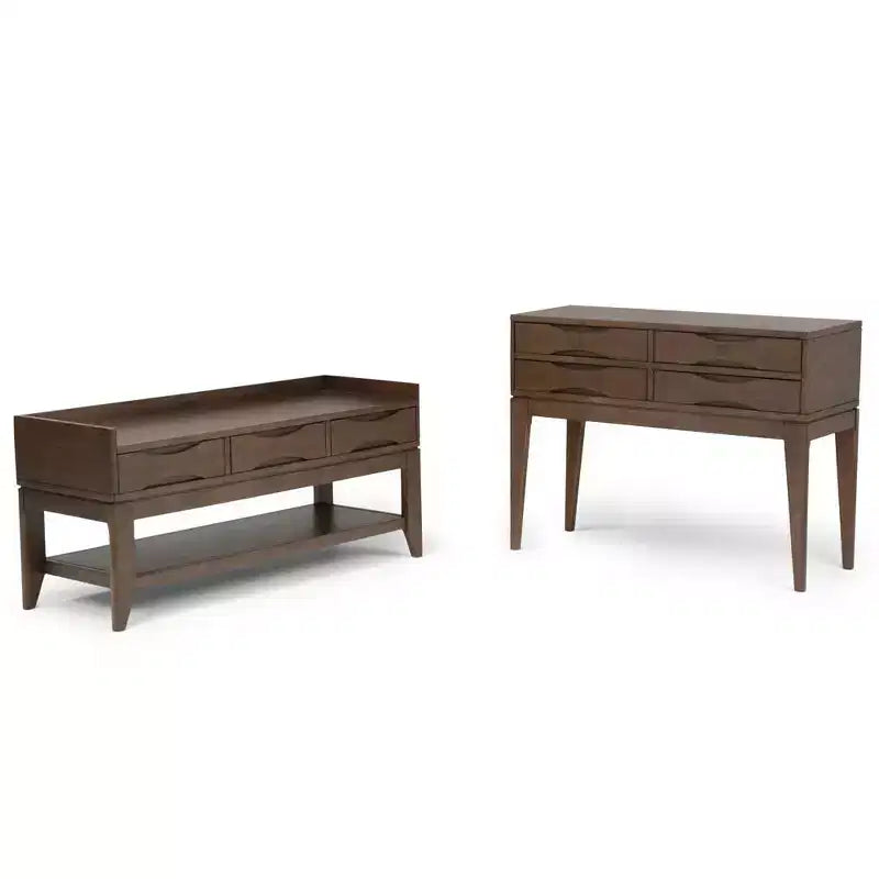 Mesa consola de pasillo de madera maciza de 40", marrón nogal de mediados de siglo, 4 cajones, almacenamiento para la entrada