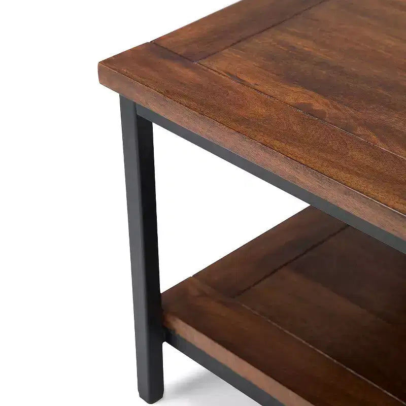 Mesa de centro de madera maciza de mango de 48", marrón coñac oscuro