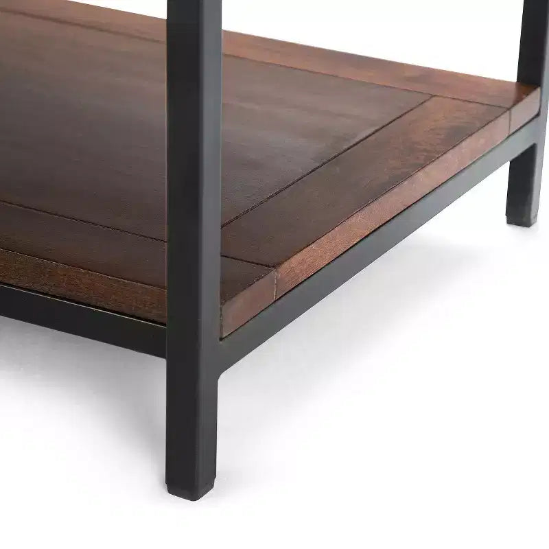 Mesa de centro de madera maciza de mango de 48", marrón coñac oscuro