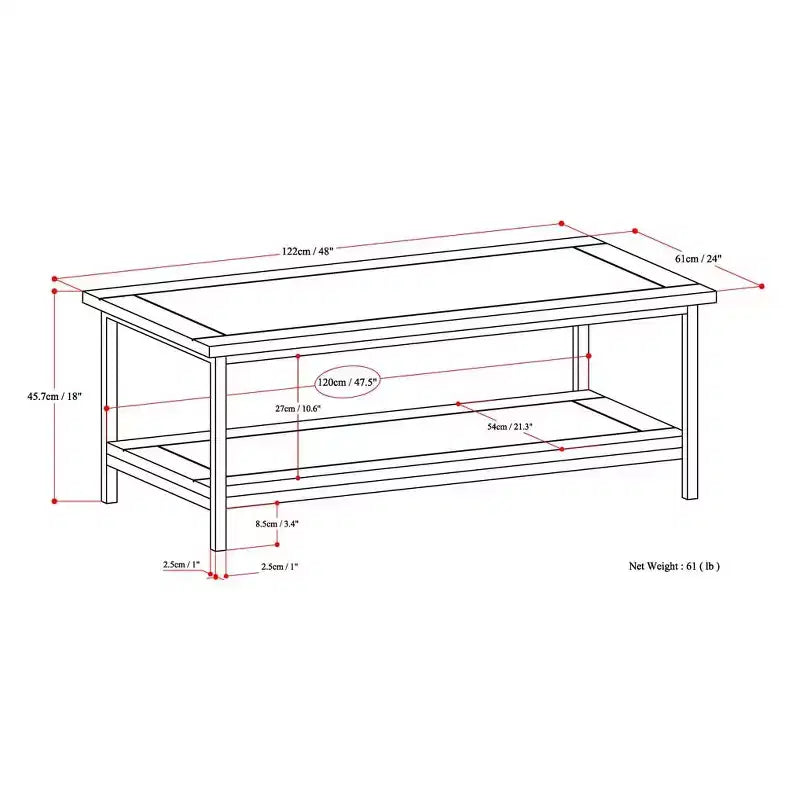 Table basse de 48" en bois massif de manguier, brun cognac foncé