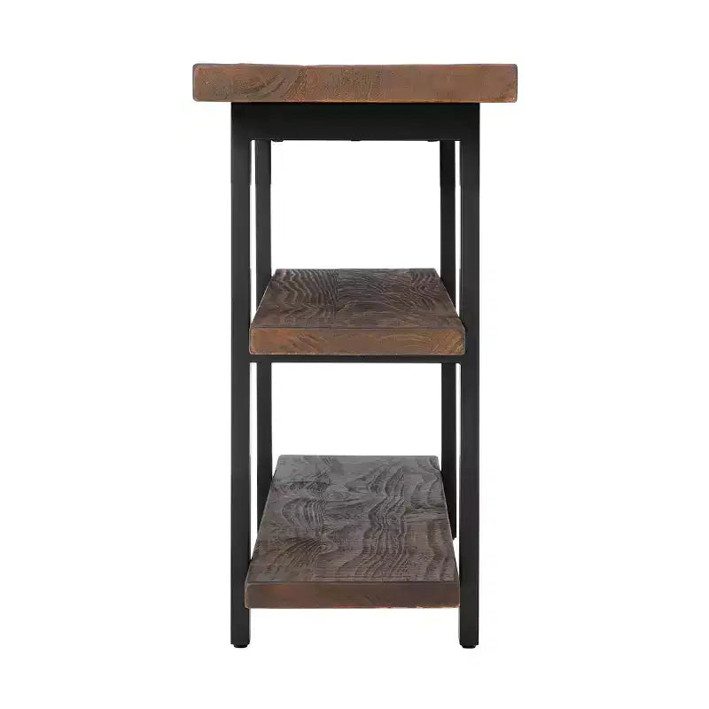 Mesa consola con 2 estantes, mesa auxiliar rústica marrón, estructura de metal, tablero de madera, mueble para la entrada
