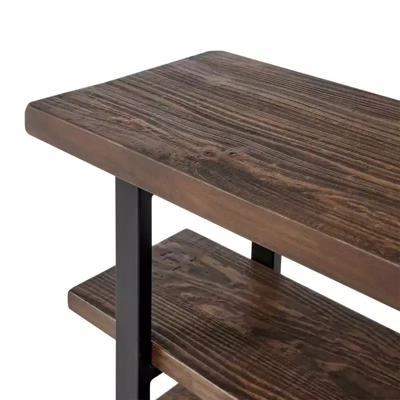 Mesa consola con 2 estantes, mesa auxiliar rústica marrón, estructura de metal, tablero de madera, mueble para la entrada