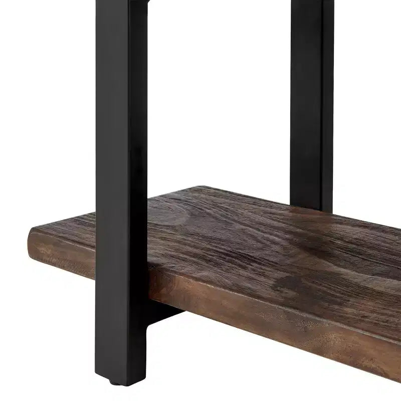 Mesa consola con 2 estantes, mesa auxiliar rústica marrón, estructura de metal, tablero de madera, mueble para la entrada