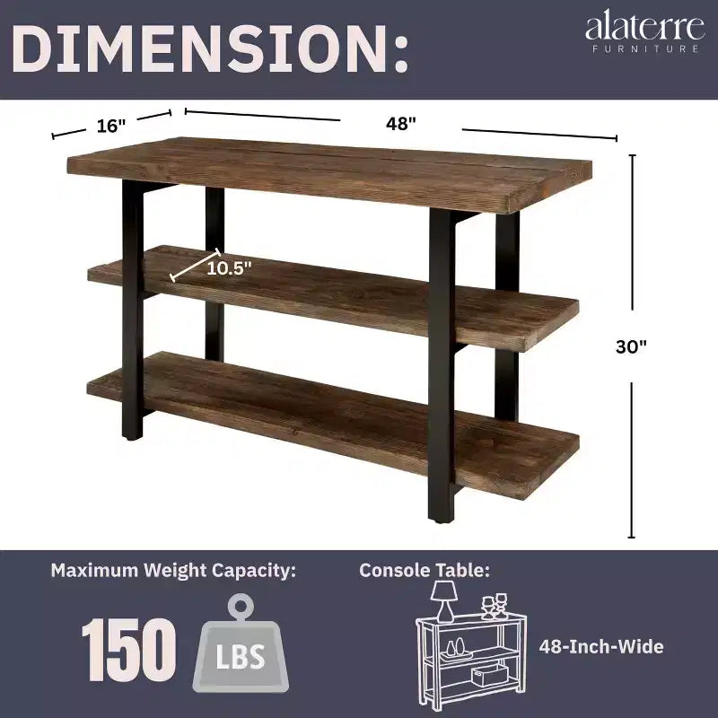 Mesa consola con 2 estantes, mesa auxiliar rústica marrón, estructura de metal, tablero de madera, mueble para la entrada