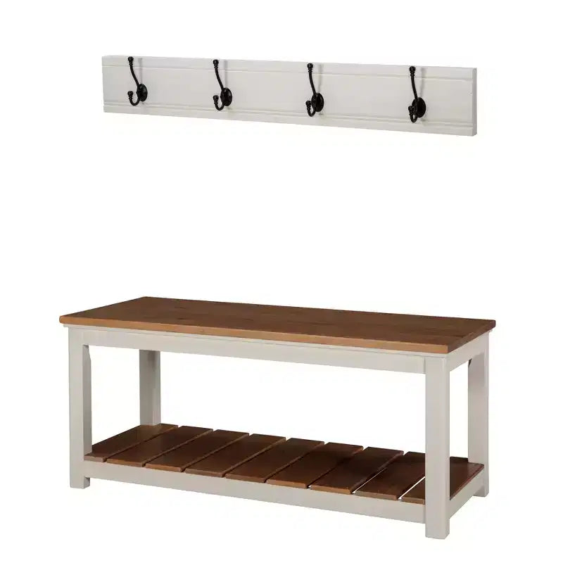 Savannah Coat Hook with Bench Set Ivory - Alaterre Furniture